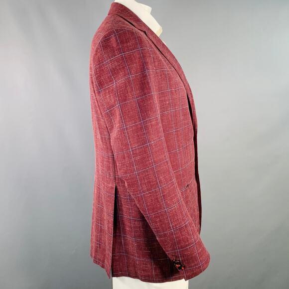 SARTORIO Size 44 Regular Burgundy Windowpane Wool Linen Silk Sport Coat - Picture 3 of 10